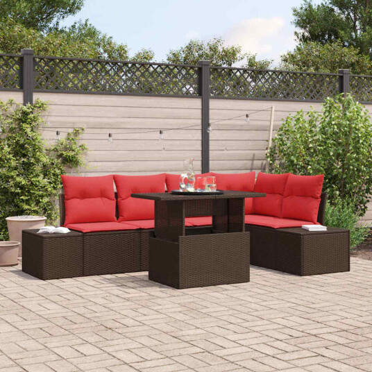 vidaXL Hagesofa Set 6 stk. 5-Antall seter Brun og rød polyrotting
