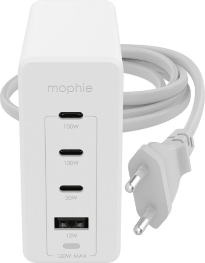 Mophie 120W GaN Vegglader med 3xUSB-C og 1xUSB-A - Hvit