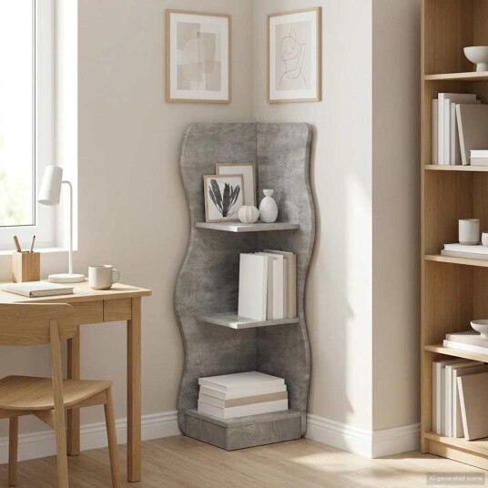 vidaXL Hjørnehylle med hylle Betonggrå 34 x 33 x 102 cm Konstruert tre