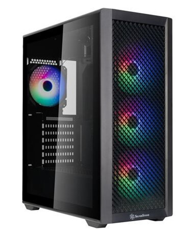 Silverstone Fara 514X Midi Tower Kabinett med Herdet Glass - Svart