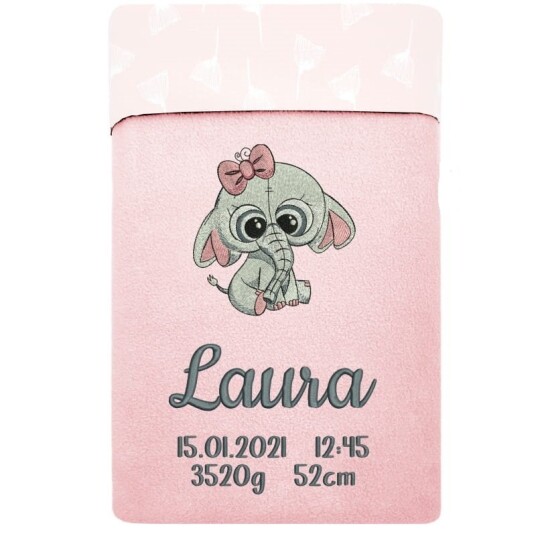 Babyteppe med navn og elefantmotiv
