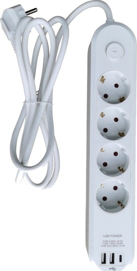 Eletra 4-veis Grenuttak med USB-porter Hvit EL4S2A1C2MWH