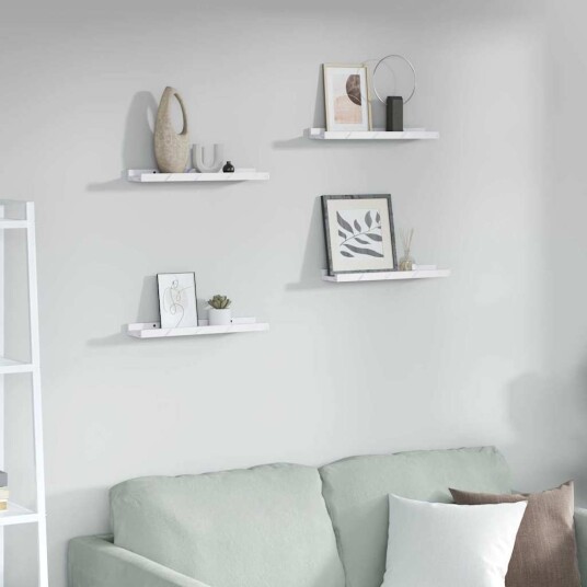 Vegghylle 4 pcs Hvit marmor 40 x 9 x 3 cm Konstruert tre Vegghylle 4 pcs Hvit marmor 40 x 9 x 3 cm Konstruert tre