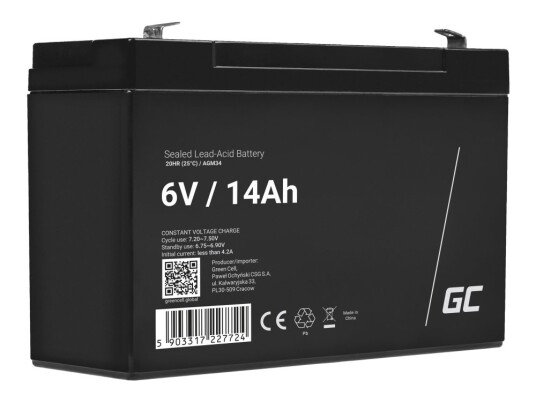 Green Cell Agm34 Ups Batteriforseglet Blysyre Vrla 6V 14Ah Agm34