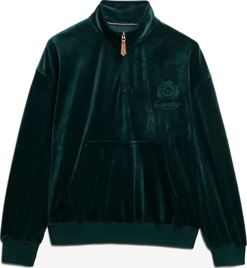 Superdry Country Club Velour 1/4 Zip   ENAMEL GREEN   8