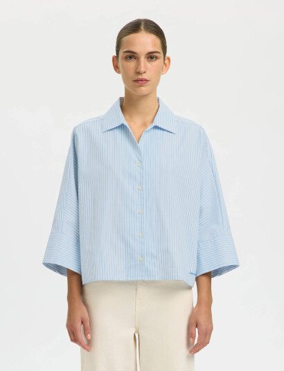 Selected Slfester Oversize 3/4 Shirt B Blue 38