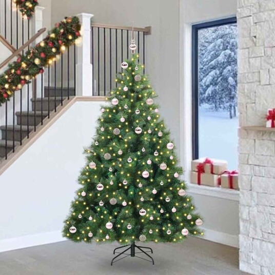 Kunstig juletre med 300 LED med stativ grønn 240 cm PE og PVC