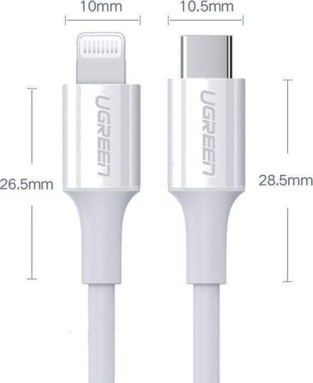 Ugreen Kabel Mfi Usb Type C Lightning 20W 3A Kabel 0,25 M Hvit Us171