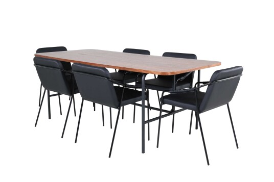 Venture Design Uno & Tvist spisegruppe Svart/natur 6 stoler & bord 200 x 90 cm