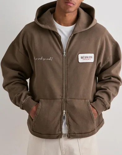 Que Sera Sera Vince Washed Zip Hoodie Hoodies med glidelås Brun