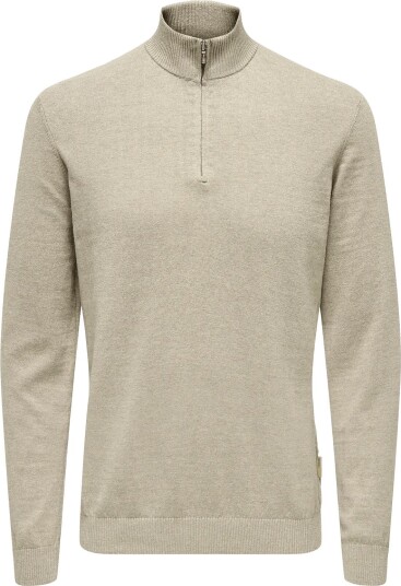 ONLY & SONS Onsloui Reg 12 Mel Half Zip Knit Noos Beige L