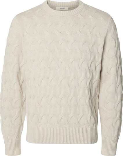 Selected Homme Carlos Long Sleeve Cable Crew Neck Beige L Selected Homme Carlos Long Sleeve Cable Crew Neck Beige L