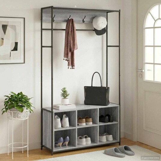 vidaXL Knaggrekker med sko benk Grå Sonoma 100 x 32 x 180,5 cm vidaXL Knaggrekker med sko benk Grå Sonoma 100 x 32 x 180,5 cm