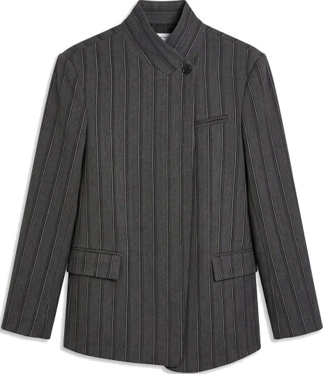 Topshop Tsalaz Pinstripe Highneck Blazer - CHARCOAL GRAY - 38