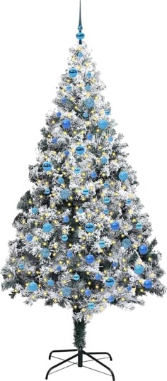 Kunstig juletre med 300 LED Hvit 240 cm PVC og Stål og Plast