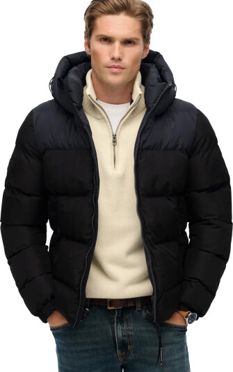 Superdry Sport Colourblock Hooded Puffer Jkt - Black - XXXL Superdry Sport Colourblock Hooded Puffer Jkt - Black - XXXL