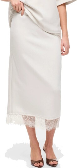 Vila Viewie Hw Lace Midi Skirt   Cream   S
