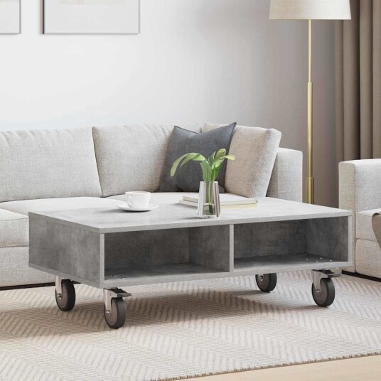 vidaXL Sidebord med hjul Betonggrå 90 x 50 x 30 cm Konstruert tre