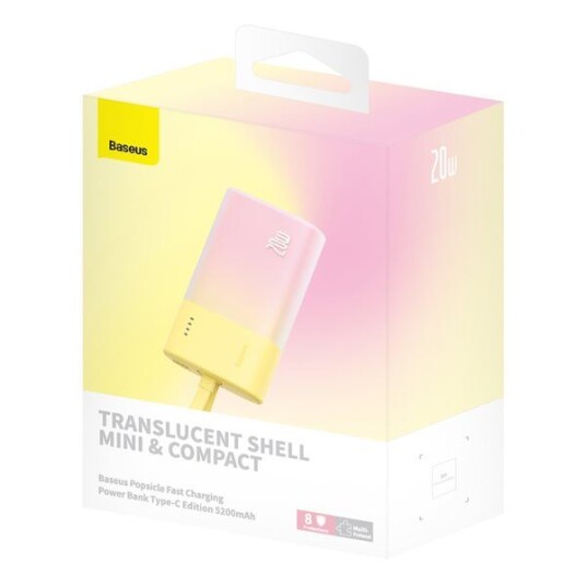 Baseus Popsicle 5200mAh Powerbank 20W med Innebygd Lightning-Kabel Gul-Rosa
