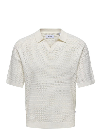 ONLY & SONS Onsthiago Ds 7 Ss Resort Crochet Polo - Cream - M