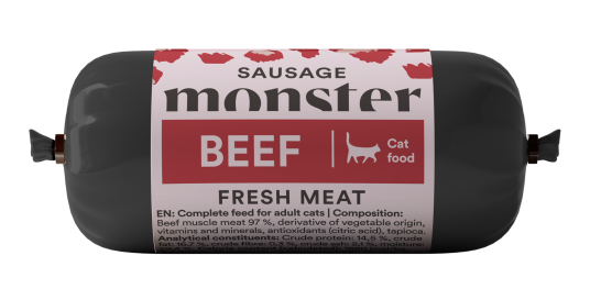 Kattepølse Biff 80 g Våtfôr for Katt - Monster Pet Food