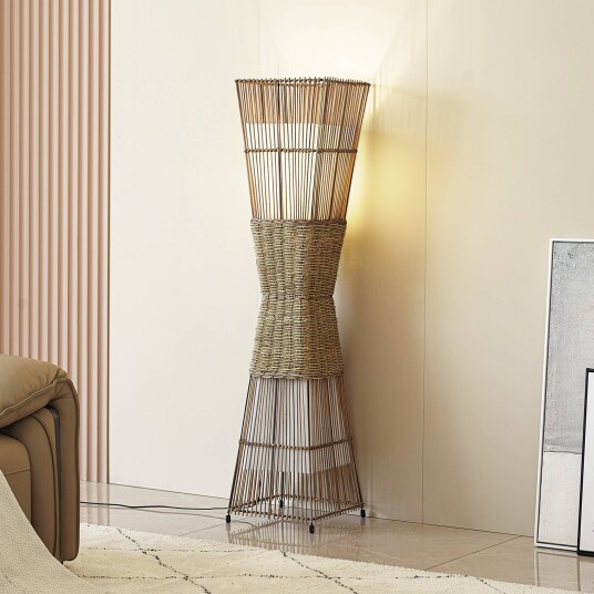 Lindby Jacinto gulvlampe bambus hamp høyde 130 cm