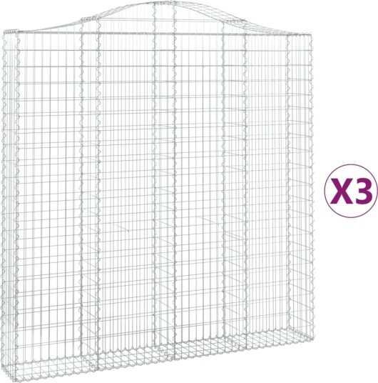 vidaXL Gabionkurver buede 3 stk 200x30x200/220 cm galvanisert jern