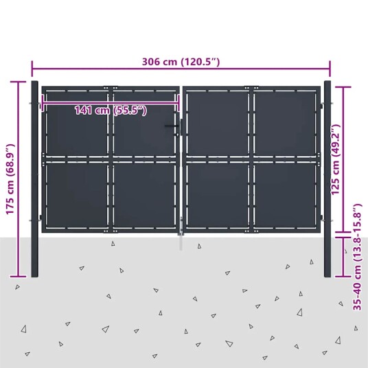 vidaXL Hageport stål 300x125 cm antrasitt