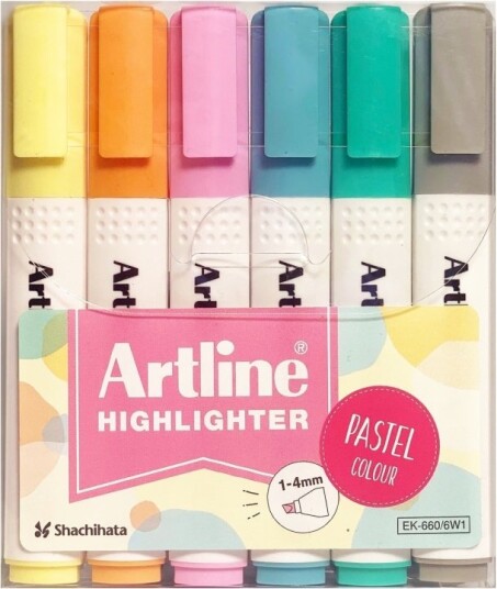 Artline Highlighter 660 Pastell overstrykningspenner sett med 6 stk