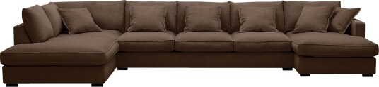 Rossita Lyx 6 seters høyrevendt U formet ekstra dyp sofa med divan og sjeselong i manchester Mørkebrun