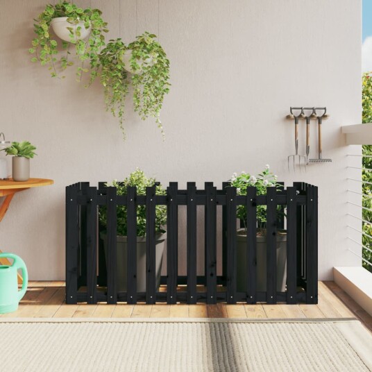 Høybed med gjerdedesign svart 150x50x70 cm heltre furu