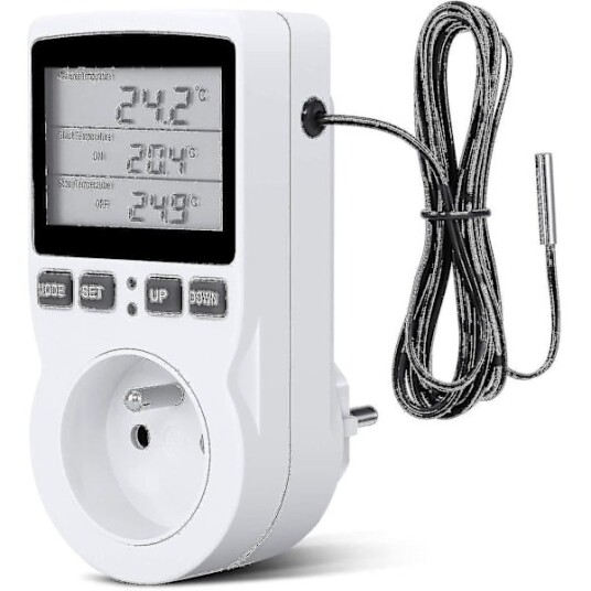 Digital / Varme- og Kjøletermostatkontakt LCD-temperaturregulator, 230V for Drivhus Jordbrukstemperaturregulator/Terrariumtermostat (kontakt) S