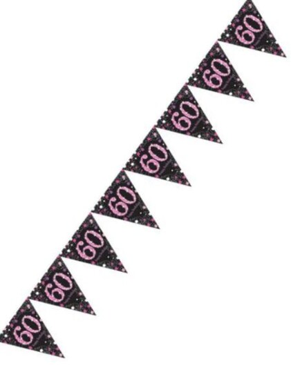 60 Års Feiring 4 Meter Svart og Rosa Glitrende Flaggbanner