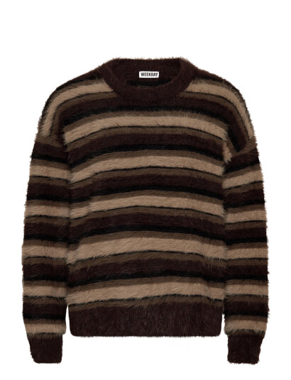 Weekday Relaxed Striped Knitted Sweater - Brown - S Weekday Relaxed Striped Knitted Sweater - Brown - S