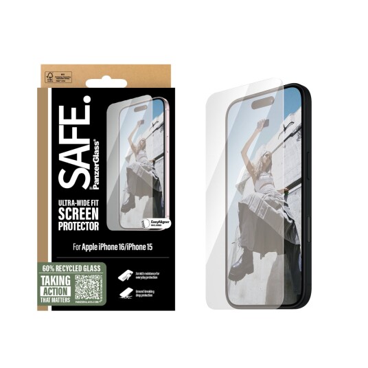 PanzerGlass SAFE Skjermbeskytter til iPhone 16 6.1" Ultrabred Passform