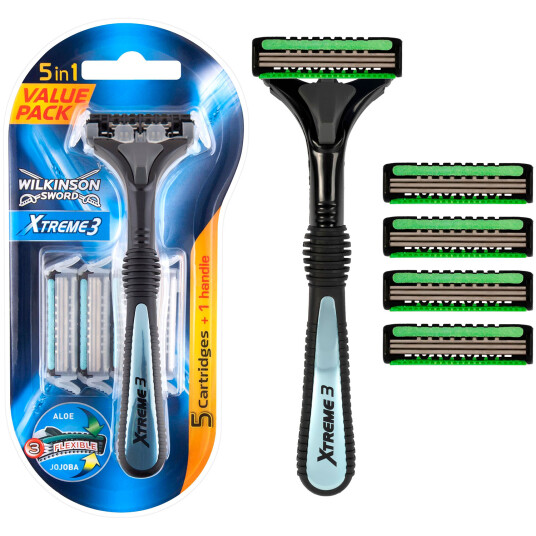 Wilkinson Extreme 3 sikkerhetshøvel + 5 barberblad