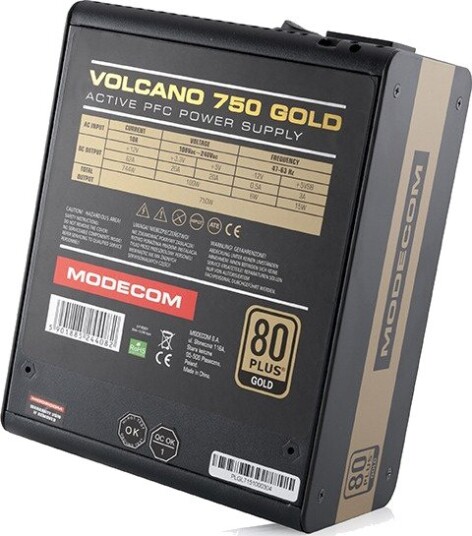 Modecom Volcano Strømforsyning 750W 80 Plus Gold ATX 120mm vifte modulære kabler
