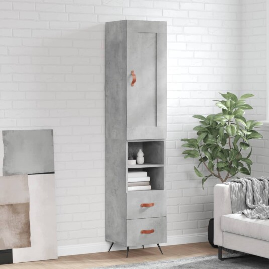 vidaXL Highboard betonggrå 34,5x34x180 cm konstruert tre 8720845496593