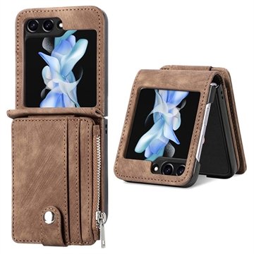 Samsung Galaxy Z Flip5 Retro Belagt Deksel med Lommebok Brun