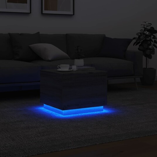Salongbord med LED-lys grå sonoma 50x50x40 cm 839873