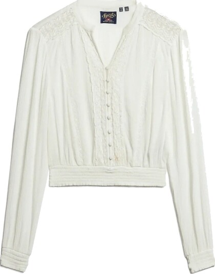 Superdry Ls Lace Trim Smocked Blouse ECRU 10