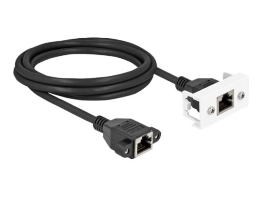 Delock Nettverkskabel Rj-45 Hun Med Muttere For Rj-45 Hun Panelmonterbar 2 M S/Ftp Cat 6A Halogenfri Snap-In Svart/Hvitt