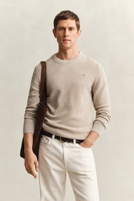 GANT Micro Textured Cotton C Neck   Beige   XXL