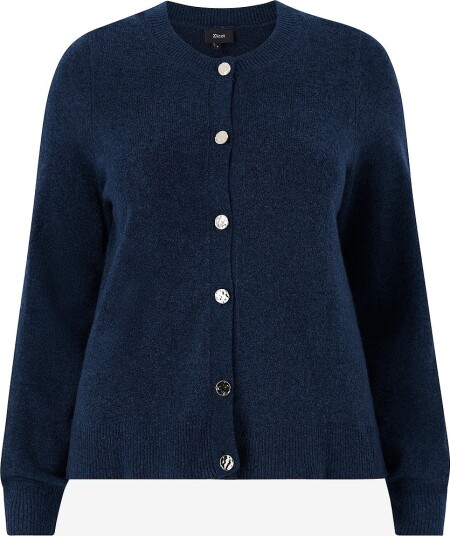 Zizzi Kardigan caVista L/S Button Blå