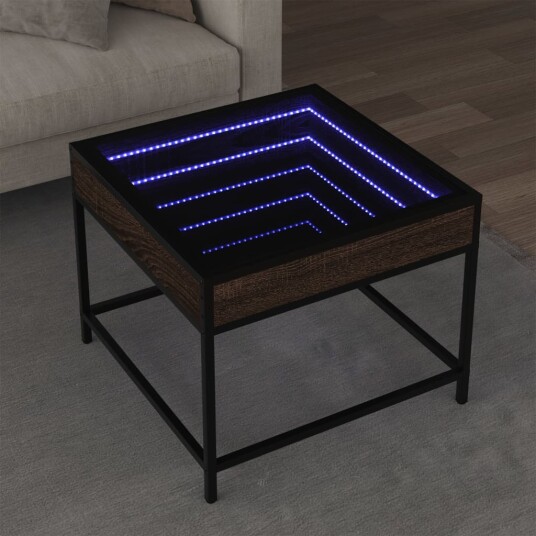  Salongbord med Infinity LED brun eik 50x50x41 cm 847681