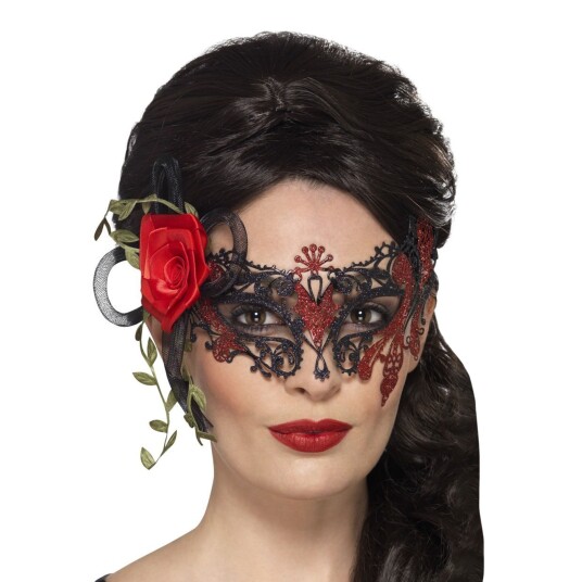 Smiffys Day of the Dead Øyemaske med Rose - One size