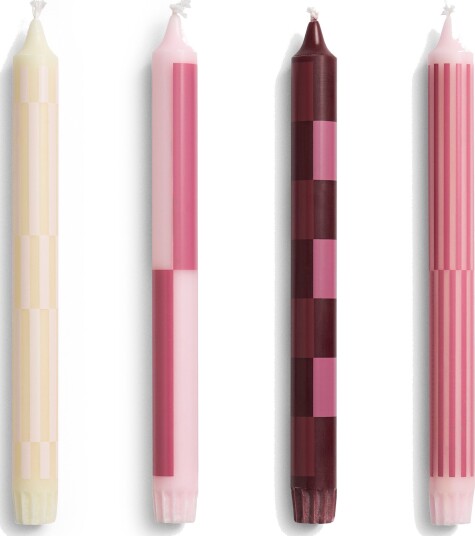 Hay Mønstrede kronelys 4 pakning rosa/bordeaux