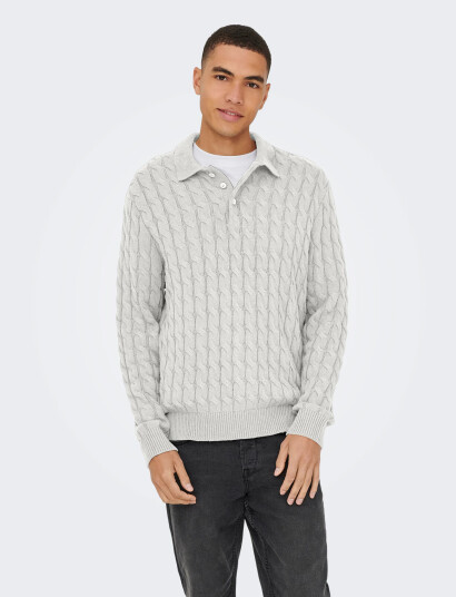 ONLY & SONS Onskicker Life Rlx  Ls Cabel Polo Knit - White - S