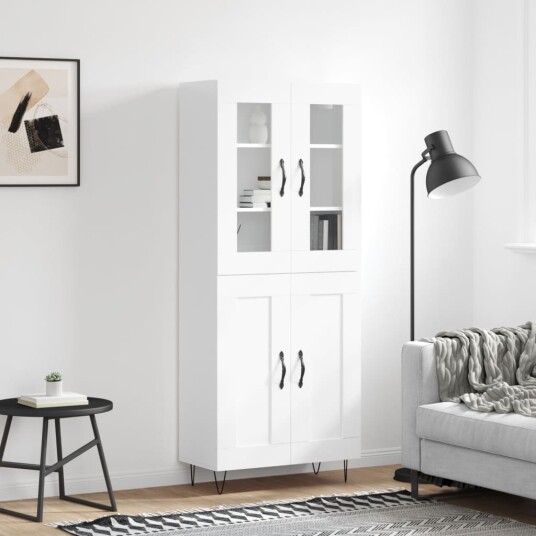 vidaXL Highboard høyglans hvit 69,5x34x180 cm konstruert tre 8720845477936