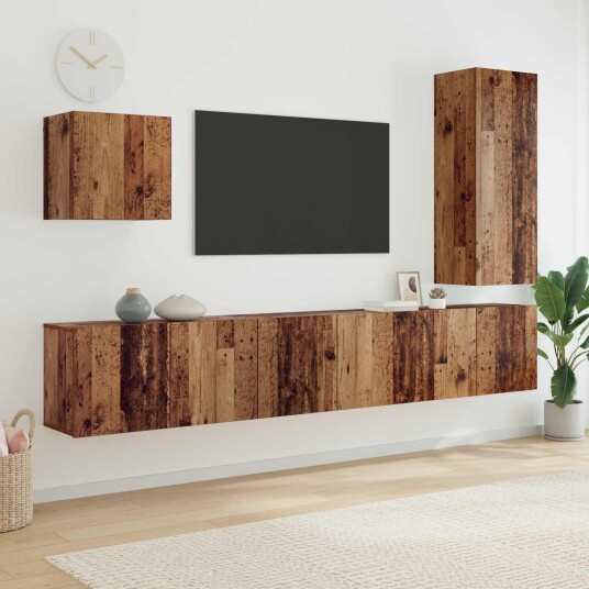 TV Vegg enhet Veggmontert 5 pcs Gamle tre Konstruert tre TV Vegg enhet Veggmontert 5 pcs Gamle tre Konstruert tre